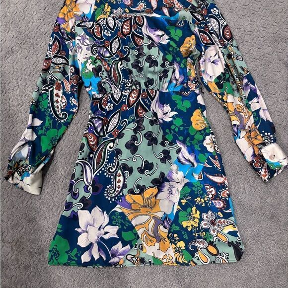 ZARA Patchwork Print Satin Effect Long Sleeve Faux Wrap Dress Sz S EUC - Picture 16 of 16